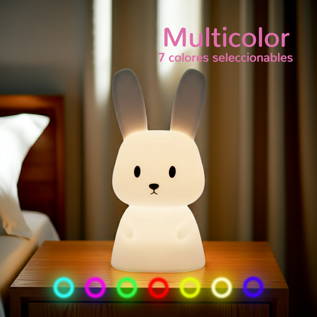 Lámpara LED de Conejo de Silicona | 7 Colores, Táctil y Recargable USB-C | 10 Horas de Luz