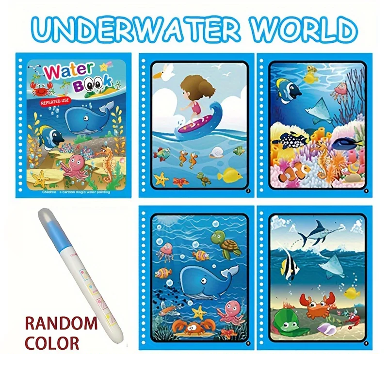Libro de Colorear con Agua Mágico | Reutilizable 5 Páginas | Cero Desorden
