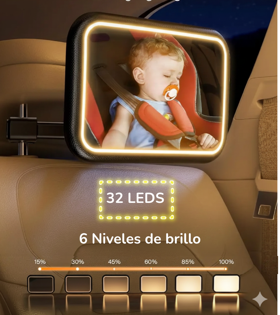 Espejo para Asiento de Coche con Luz LED Recargable (2000 mAh)