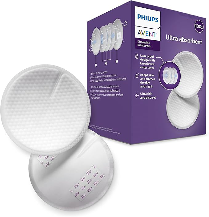 100 pzas Almohadilla de Lactancia Desechable Philips Avent | Algodón Suave, Fina y Antidesbordamiento