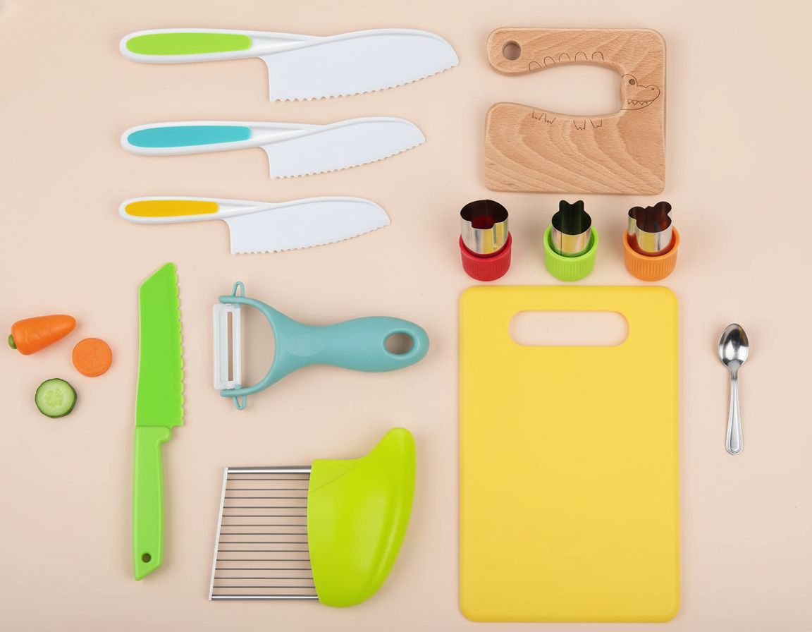 Set de Cuchillos y Utensilios Montessori para Niños | Seguro, Corta Vegetales y Frutas | Desarrollo de Coordinación