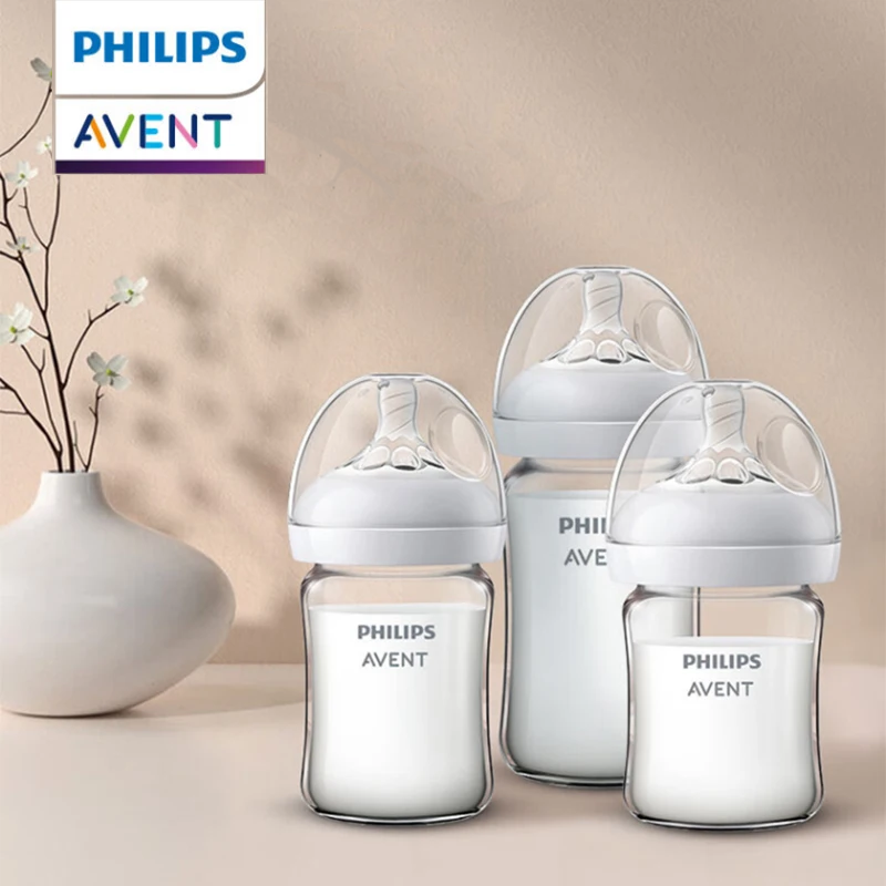 Biberón de Vidrio Philips Avent (125 ml/160 ml) | Borosilicato Puro, Calibre Ancho y Sistema Air Flex