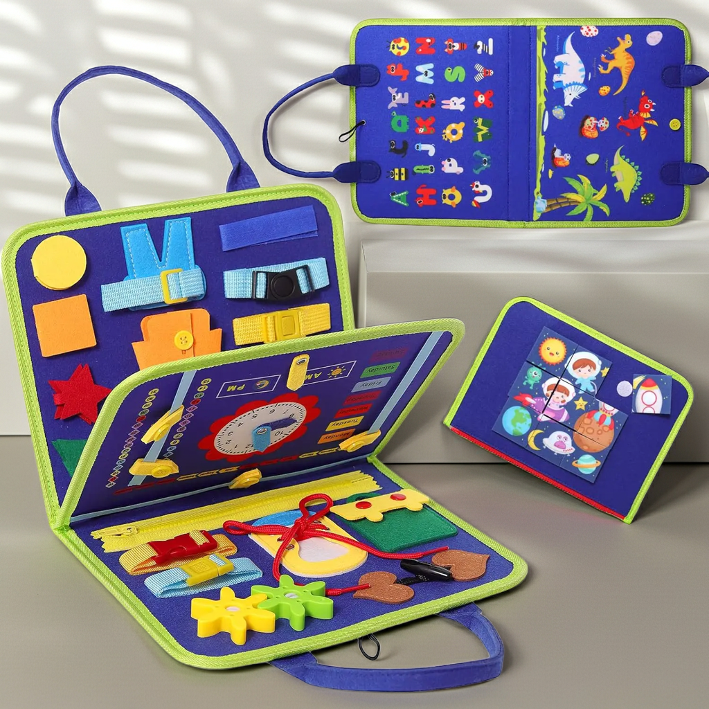 Portafolio Montessori de Fieltro | Libro de Habilidades Motoras Finas | Rompecabezas y Tareas Diarias