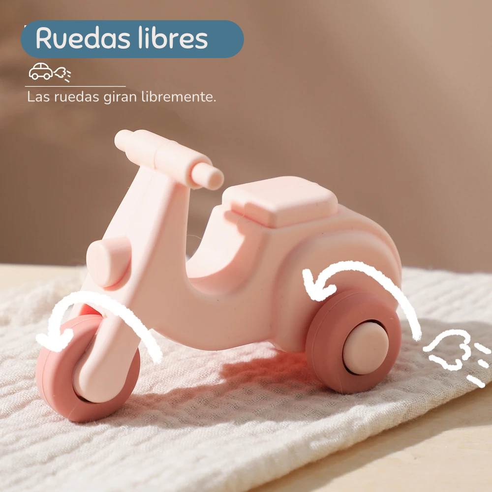 Coche de Juguete Montessori de Silicona | 2-en-1 Mordedera y Juguete Educativo
