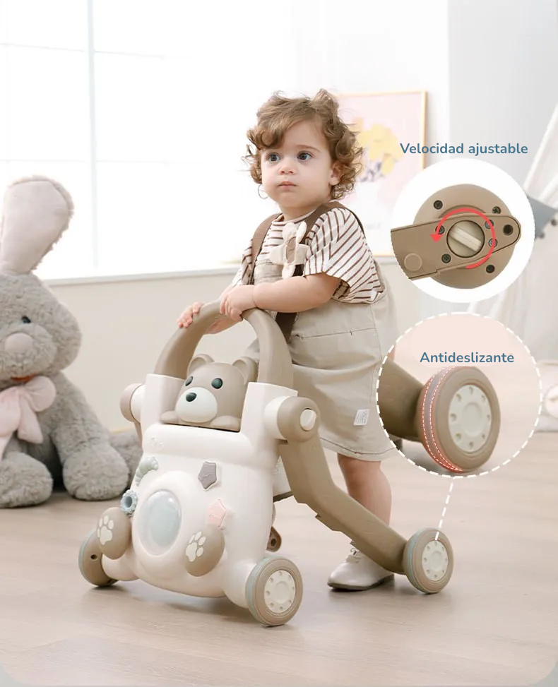 Andadera Bebé 3 en 1 Osito Encantador: Sentado a Caminar, Antivuelco y Multifuncional – Primeros Pasos Seguros