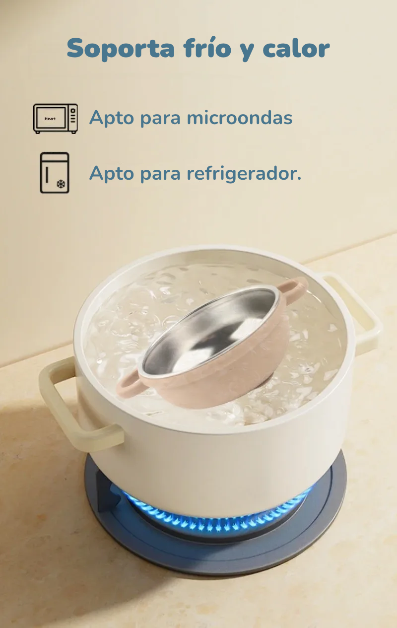 Tazón de Alimentación Dual | Acero Inoxidable Interior con Ventosa de Silicona Antideslizante
