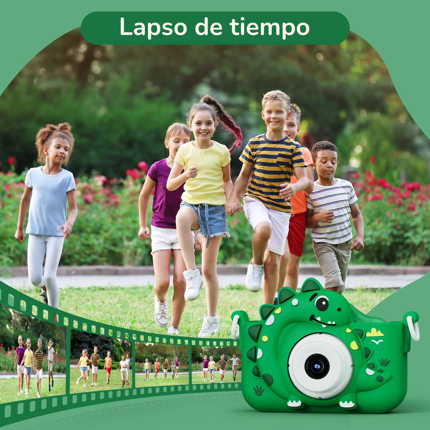 Cámara Digital HD 1080P para Niños | Diseño de Dinosaurio, Doble Cámara, 32GB Incluidos