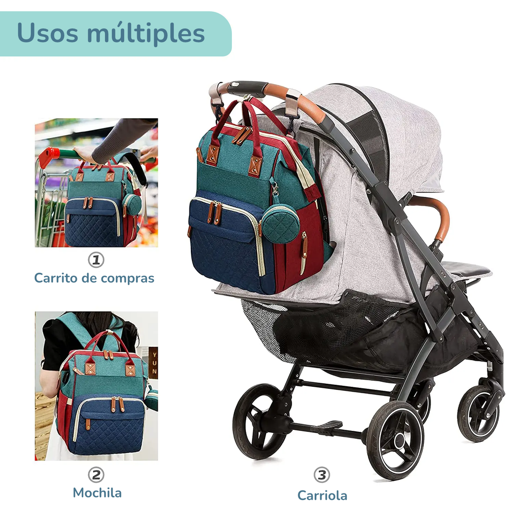 Pañalera Convertible a Cuna Colecho Portátil | Impermeable, Térmica y con Puerto USB