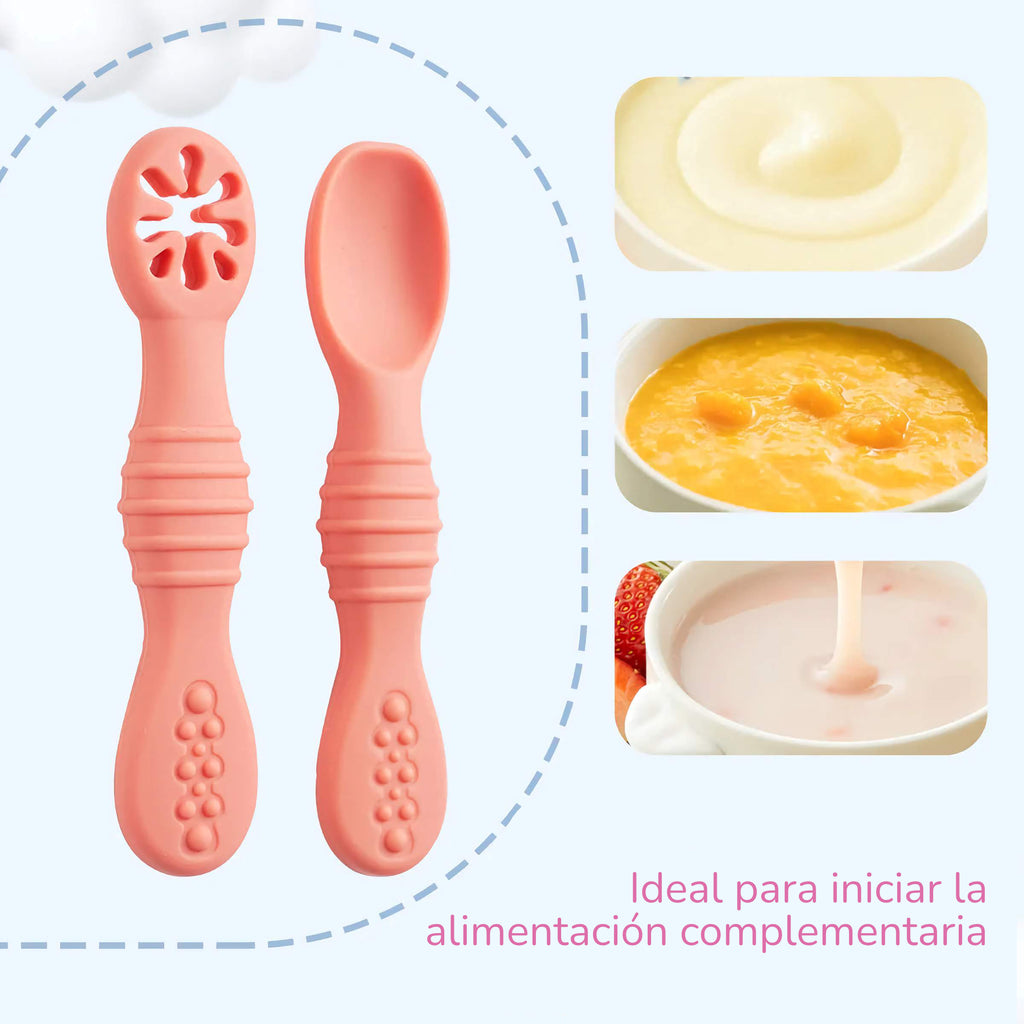 Set de Entrenamiento BLW 2-en-1 | Cuchara y Tenedor Machacador de Silicona