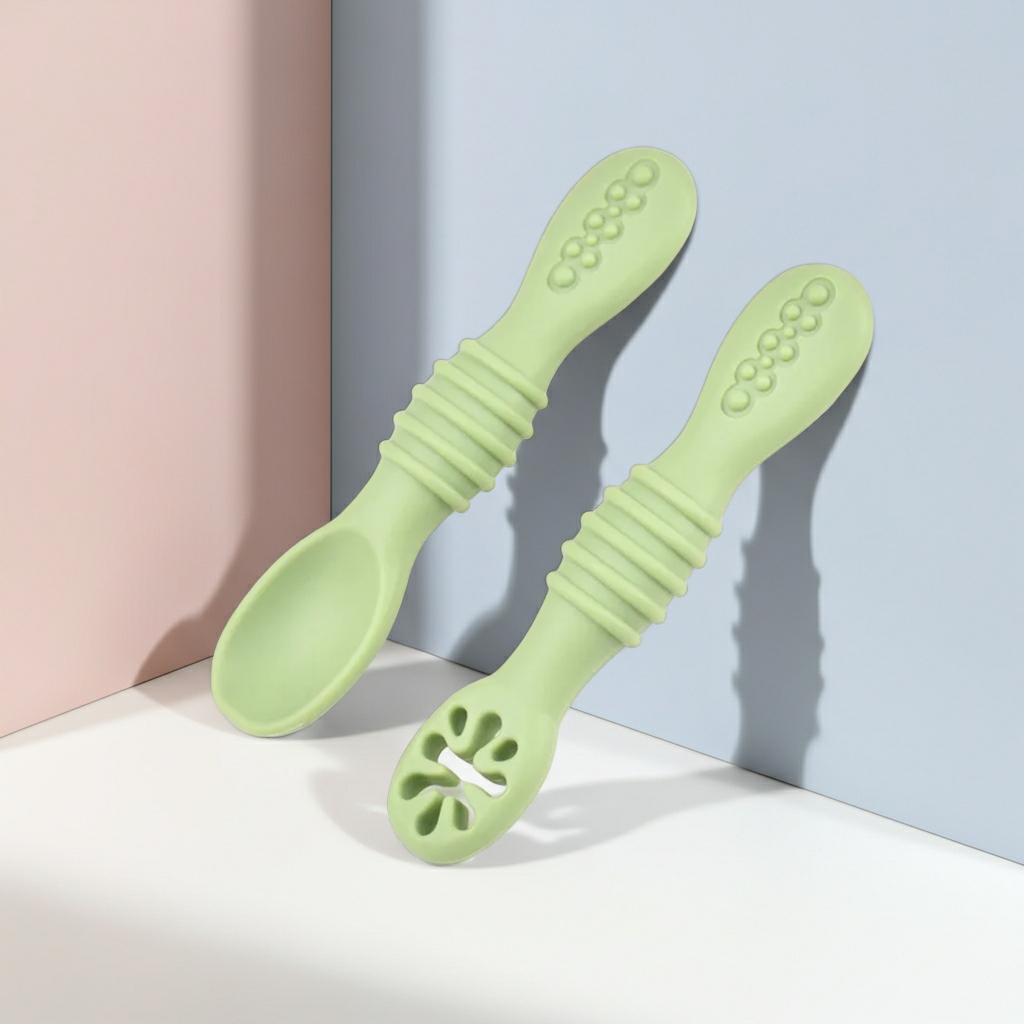 Set de Entrenamiento BLW 2-en-1 | Cuchara y Tenedor Machacador de Silicona