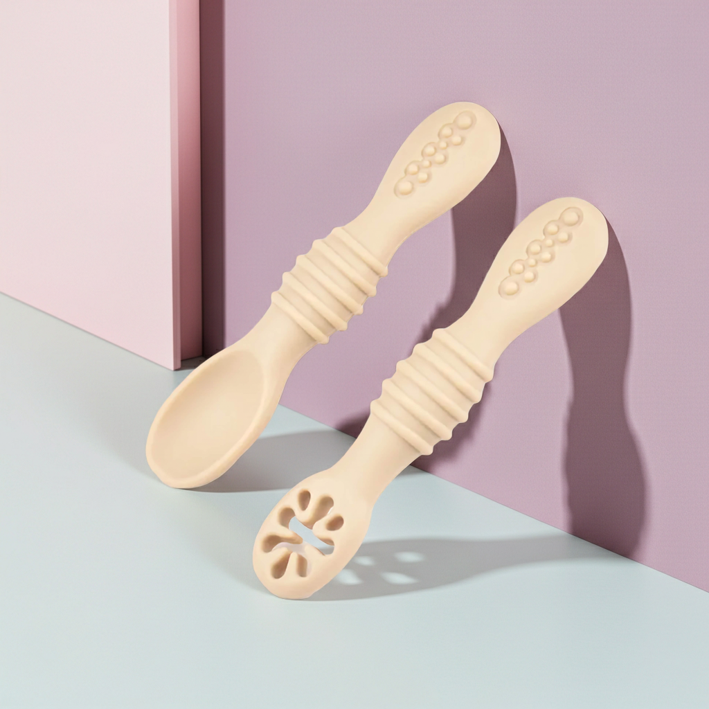 Set de Entrenamiento BLW 2-en-1 | Cuchara y Tenedor Machacador de Silicona