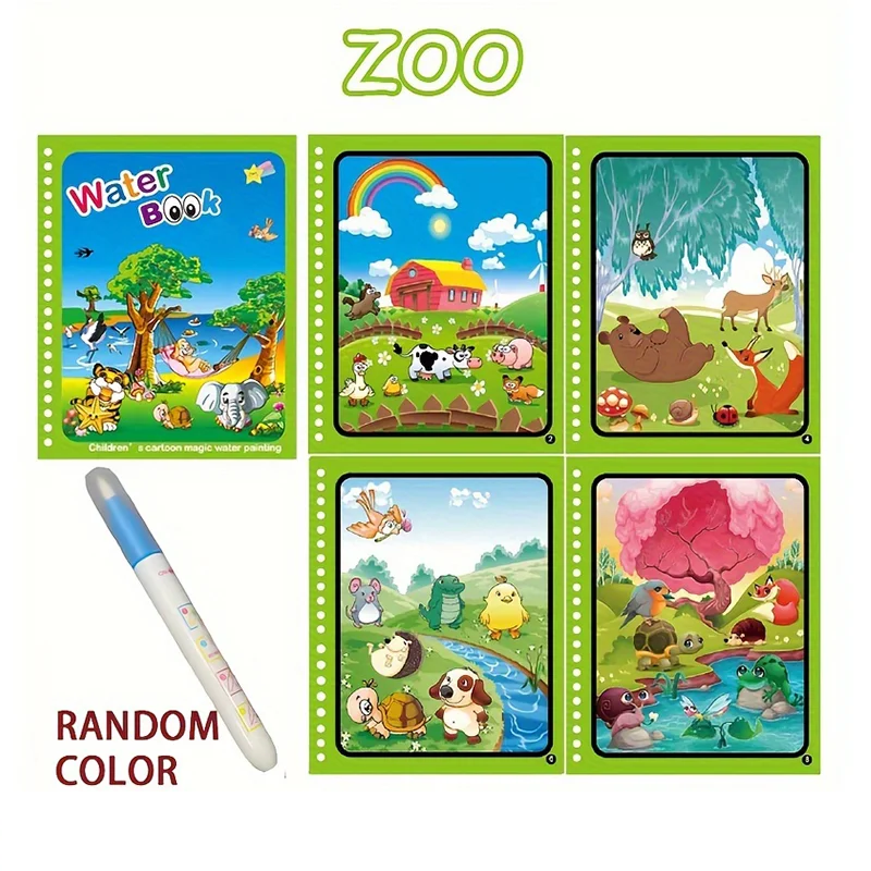 Libro de Colorear con Agua Mágico | Reutilizable 5 Páginas | Cero Desorden